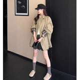 2026 Autumn New Lattice Small Wind Coat Female Loose Thin British Wind Coat