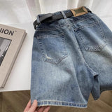 Broad-Legged Denim Shorts Women 2025 Summer Trend With A New Hole Loose Thin High-Waist Five-Point Mid-Sley