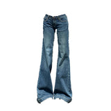 Deep Blue Low-Waisted Micro-Horn Jeans Women Autumn New Small Man Without Legs Elastic Hottie Straight Trumpet Trousers