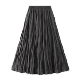 2025 Autumn New High-Rise Slim Folding Long Swing A-Dress Skirt Women 0838