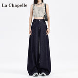 Denning High-Waisted Broad-Legged Jeans Women's Autumn And Winter 2025 Trend With New Dark Blue Loose Plus Velvet Trousers