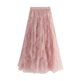 Autumn And Winter Korean Version Of Tight Waist Fashion Splicing Thin Mesh Splicing Irregular Long Waist Half-Body Skirt 8868