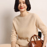 Cashmere 2026 Autumn And Winter Girl's New Round Collar Solid Color Waffle Jacket Short Loose Knitted Sweater