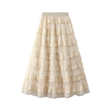 Autumn And Winter New French Gentle Design Lotus Leaf Side Mesh Cake Half-Body Unkempt Dress Woman 0302