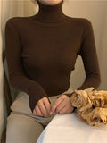 Black High-Neck Knitted Bottom Shirt Autumn And Winter Model Of Long Sleeves With A Female Sweater Slimming Clothes