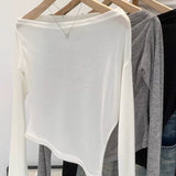 2025 Thin White Slanted Shoulder Loose Hoodie Women's High-Grade Feeling Pure Word Shoulder Long-Sleeved T-Shirt On The Shoulder