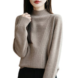 A Line Of Ready-Clothed Wool Blended 2026 Autumn And Winter New Women Loose Semi-High Collar Pure Color Twisted Flowers Inside The Bottom Knitting Shirt