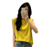 Can Shoulder White T-Shirt Women Sleeveless Summer Korean Version Of Loose Round Neck Solid Color Net Version Wide Shoulder Outside Wearing Waistcoat