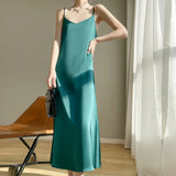 Silk Satin 2026 Spring And Summer New Women's V-Neck Long Dress Solid Color Temperament Adjustable Long Dress Sleeveless Sleeveless Sling