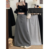 Dark Gray Rope Skirt Women Autumn Lazy Wind High Waist Straight Skirt Loose Half Skirt A Long Skirt