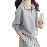Casual Texture Sportswear Two Sets Of 2025 Autumn And Winter New Simple Collar Collar Trousers Women's Set