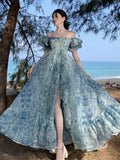 Beach Photo Tour Wearing Beach Dress Holiday Bohemian Fairy Dress Bubble Sleeve Dress Floral Dress
