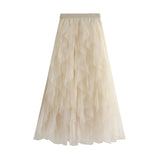 Autumn And Winter Korean Version Of Tight Waist Fashion Splicing Thin Mesh Splicing Irregular Long Waist Half-Body Skirt 8868