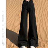 Black Wide-Legged Jeans Women's 2025 New High-Waisted Loose-Fitting Leg Horn Trousers Thin