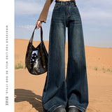 Black Wide-Legged Jeans Women's 2025 New High-Waisted Loose-Fitting Leg Horn Trousers Thin