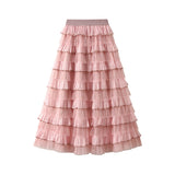 Autumn And Winter New French Gentle Design Lotus Leaf Side Mesh Cake Half-Body Unkempt Dress Woman 0302