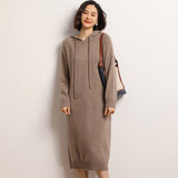 Soft Glutinous Cashmere 2026 Autumn And Winter New Women's Hoodie Sweater Dress Over Knee Long Knitted Dress