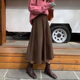 Autumn And Winter French Coffee Umbrella Skirt Half Dress Girl Winter High Waist Thick A Word Big Umbrella Skirt Autumn Dress Half Skirt