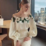 Design Sense Mesh Splicing Shirt Autumn Dress Women 2026 New Heavy Industry Embroidery Flower Shirt Chic Beautiful Shirt
