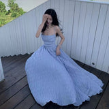 Beautiful Beach Dress Dopamine Blue Slings Bare Back Dress Temperament Swing Dress Swing Dress Flowing Seaside Holiday Wind