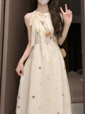 Cute Ins Sweet Waist Bow Dress Summer New 2025 Waist Show Thin Gentle Fairy Dress