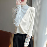 Fine Spinning 2026 Spring Female New Designer Embroidery Small Collar Chinese Style Loose Bottom Knitting Shirt