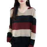 Fine-Woven Wool 2026 Autumn And Winter New Women's Loose V-Neck Color Wide-Snender T-Shirt With A Top-Bottomed Knitting Shirt
