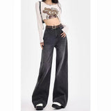Black-Gray Broad-Legged Jeans Women's Summer New Retro Water Wash High-Waisted Loose-Ragging Straight Pants
