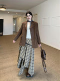 Autumn And Winter Three-Piece Suit Suit Jacket Girl Small Man Top + Tuxedo Lattice Skirt + Set Long-Sleeved T-Shirt