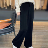 Pure Wool 2026 Autumn And Winter New Women's Pure Color High-Waist Wide Leg Pants Feel Loose Leisure Knitted Trousers