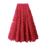 Design Sense High-End Mesh Yarn Heavy Industry Super Large Swing Dress Thin Croake Gorgeous Cake Skirt 1380