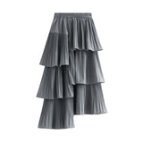 Autumn And Winter Korean Version Asymmetrical Folded Cake Dress Girl With Long Lotus Leaves Side Irregular Skirt 8255