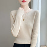 Line Ready-Upled Wool Blending 2026 Autumn And Winter New Women's Short Dress-Up Round Collar Pit Inside The Bottom Knitting Shirt