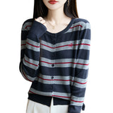 Fine-Woven Wool 2026 Autumn And Winter New Lady Loose Round Collar Striped Embroidered Short Knitted Open Shirt Jacket
