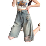 Cement Gray Hole Five-Point Jeans Women 2026 Summer Thin Loose Pear-Shaped Trousers Nostalgic 5 Points Shorts