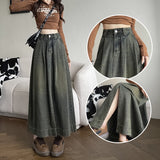 Cement Ash Fork Cowboy Dress Girl Autumn Winter High-Waisted A Word Shading Pear Shape Medium Long Skirt