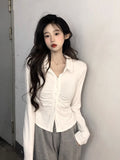 Design Folded Long-Sleeved T-Shirt Autumn 2025 New Body-Repair Small Collar Pure-Hearted Hot Girl Bottom Top