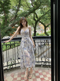 Broken Flowers Hanging Dress Women Summer V Collar Waist Temperament Pure Sexy Fairy Dress Seaside Skirt
