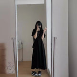 2027 Summer New Over-Knee Dress Fat MM Short-Sleeved T-Shirt Women Loose Thin Dormitory Casual Black Dress