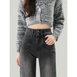 Black-Gray Micro-Horn Jeans Women 2025 Trend With New Autumn And Winter High Waist Thin Small Trumpet Pants
