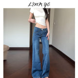 Deep Blue Low-Waisted Micro-Horn Jeans Women Autumn New Small Man Without Legs Elastic Hottie Straight Trumpet Trousers