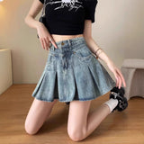 Cowboy 100 Folded Skirt Woman Summer High Waist Thin A Short Skirt Casual Anti-Walking Half Skirt Shading Skirt