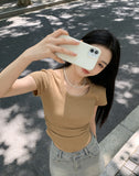 Design Sense Care Machine Hanging Neck With Short T-Shirt Girls Summer Slimming Hottie Shoulder Short Sleeve Top