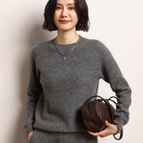 Cashmere 2026 Autumn And Winter Girl's New Round Collar Solid Color Waffle Jacket Short Loose Knitted Sweater