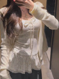 Fat MM Pure Lace Lace Hanging Neck Sling Female Autumn New Temperament Leaf Side Cardigan Two Sets Of Top