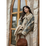 2025 Autumn And Winter New Lattice Coat Women 2025 New Winter Splicing Lamb Hair Coat Woman