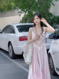 Two Sets Of Women's High-End Pink Gentle Sling Dress Women's Summer New Holiday Wind Seaside Hoodie