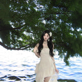 2025 Summer New French Holiday Rose Temperament Long Tail Sleeveless Atmosphere Slings Wave Dot Dress