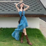 Design Sense Of Irregular Floral Sling Skirt Women 2026 Summer Net Red New Hot Girl Wind To Close The Waist Long Dress