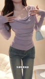 Black Hanging Neck Fake Two Folding Long-Sleeved T-Shirt Girl Spring New Hot Girl Pure Style Repair Bottom Shirt Top